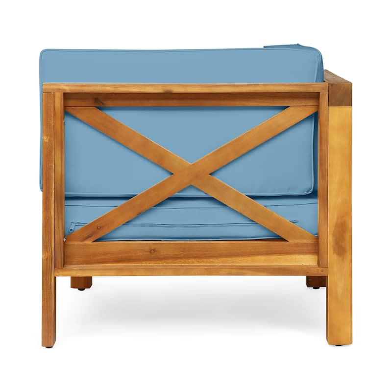 3 Seater Outdoor Acacia Wood Patio Sofa with Water Resistant Cushions