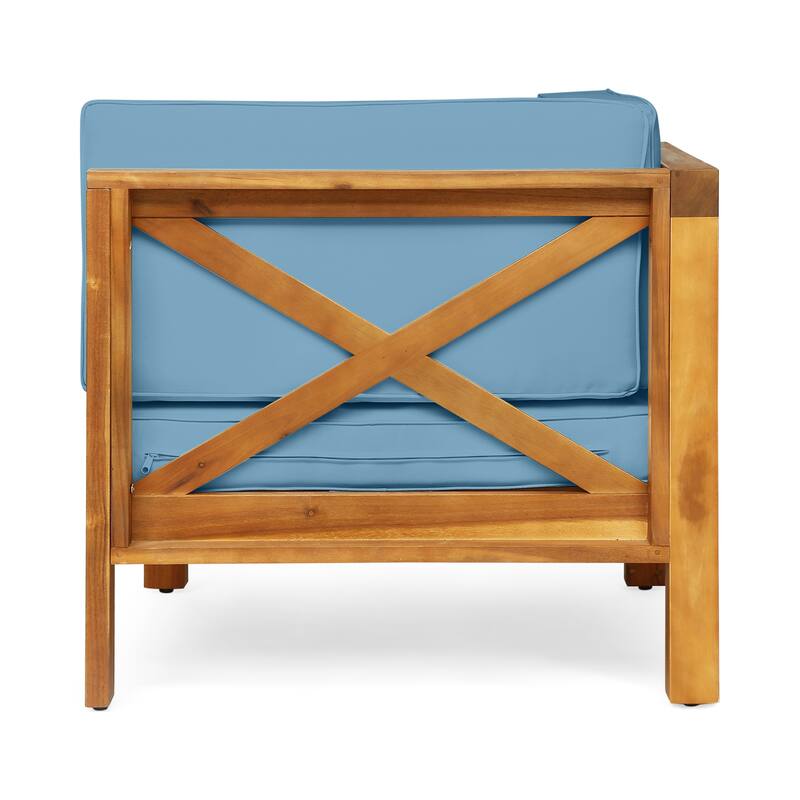 Roomfitters Outdoor X-Back Loveseat with Acacia Wood Frame and Weather-Resistant Cushions