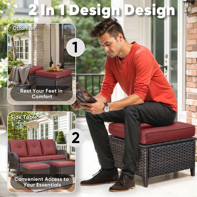 Pocassy 6 Pieces Outdoor 2-Seat Sofa Chairs Table Ottoman