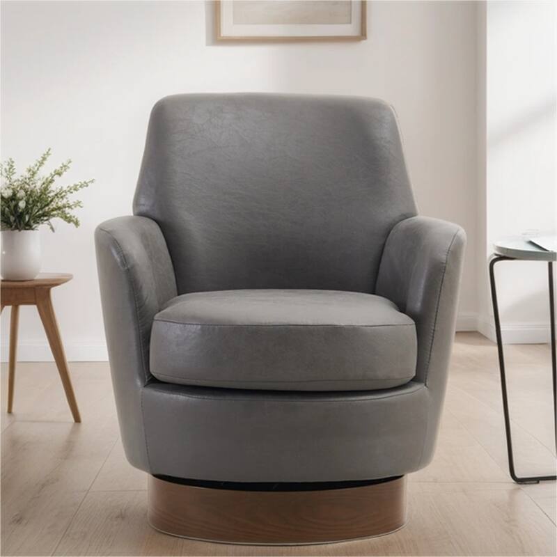 Swivel Round Accent Chairs Armchair with Stainless Steel Base - Grey-PU