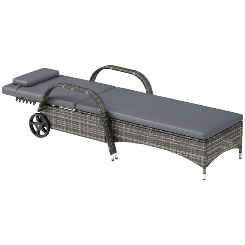 Outdoor Poolside Chaise Lounge Chair Set with Adjustable Backrest Wheels Thick Cushions Steel Rattan Patio Garden Furniture