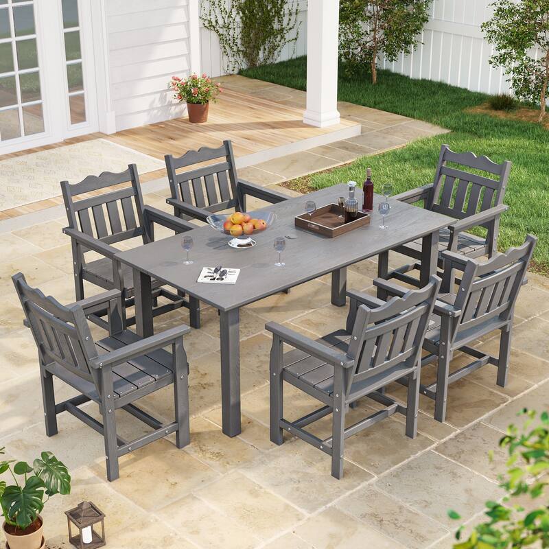 HIPS Outdoor Dining Set All-weather Patio Table and Chairs(Set of 7) - Grey