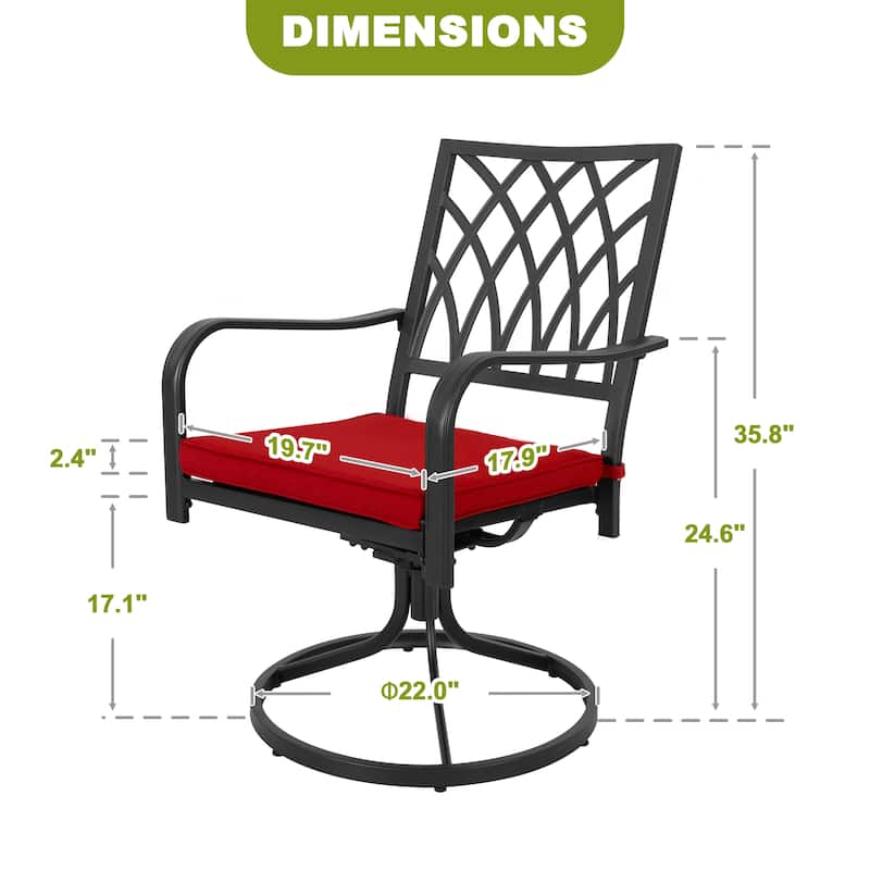 Patio 2-Piece Dining Chairs, Outdoor Swivel Chairs with Red Cushions