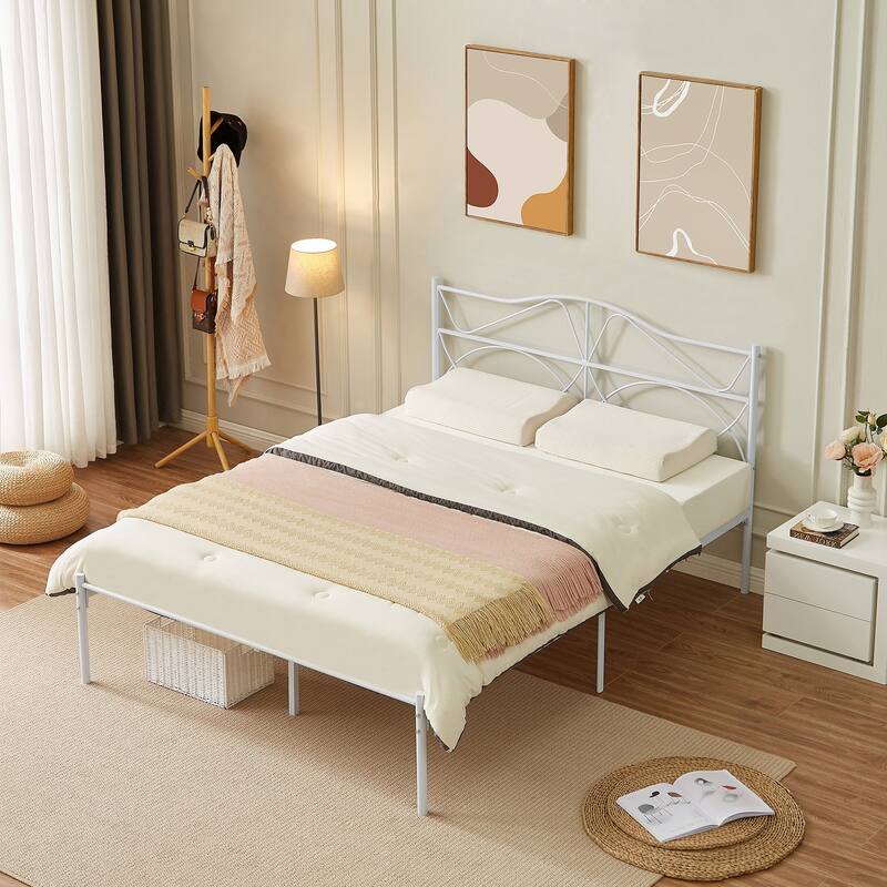 Javlergo Metal Platform Bed Frame with Elegant Headboard, Heavy Duty Steel Slats Support/No Box Spring Needed