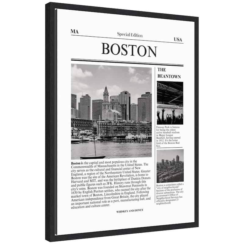 Kate and Laurel Boston Article by Megan Ryan Framed Canvas Wall Art Print - 18x24