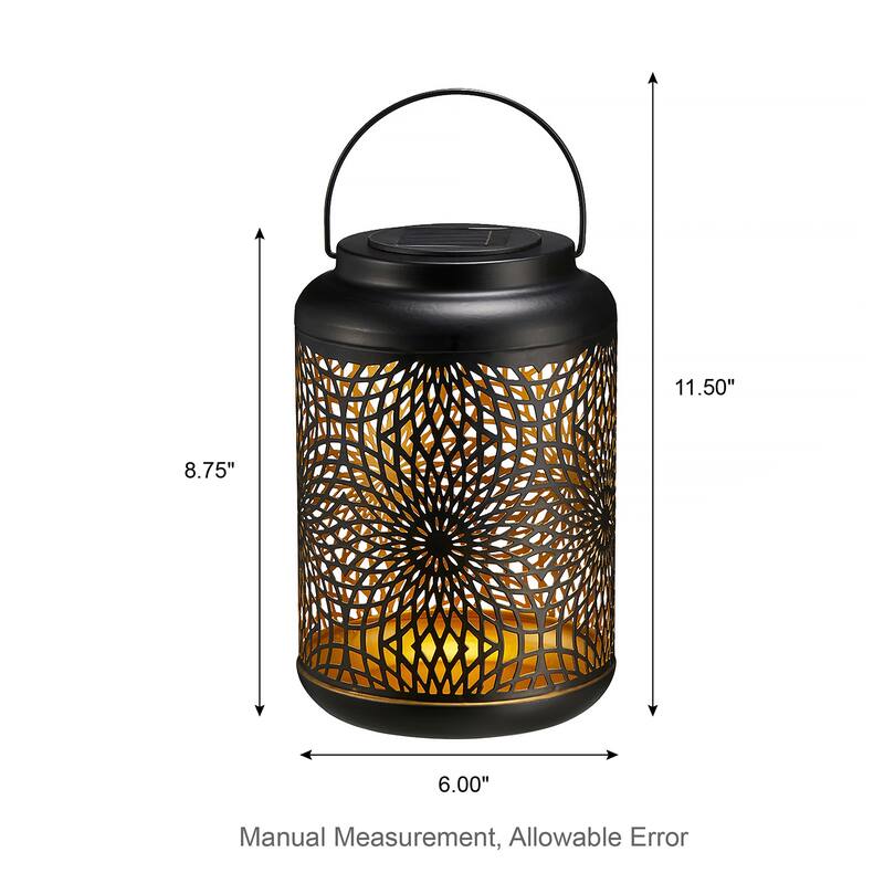 Glitzhome Set of 2 Metal Cutout Solar LED Outdoor Waterproof Hanging Lanterns