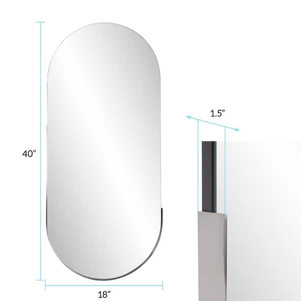 dimension image slide 1 of 2, Allan Andrews Partial Stainless Steel Framed Capsule Wall Mirror - 18"W x 40"H