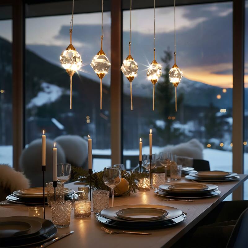 Modern Gold LED 5-Light Crystal Island Chandelier for Kitchen Island - 35.8" W x 17.3" H x 4" D