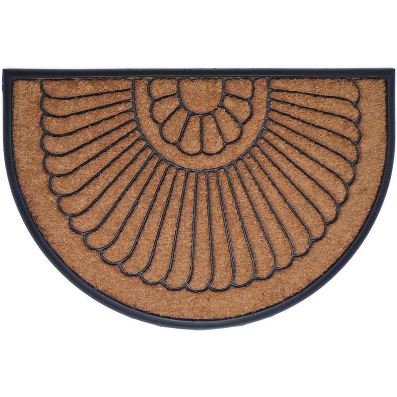 HomeRoots 24" X 36" Black And Natural Semi Circle Outdoor Coir And Rubber Door Mat - 24' X '36