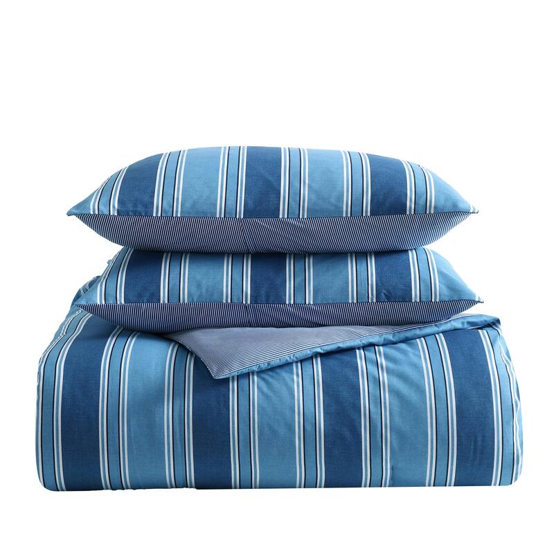 Nautica Gilpin Stripe Penny Pinstripe Reversible Cotton Comforter Set Coastal (Blue)