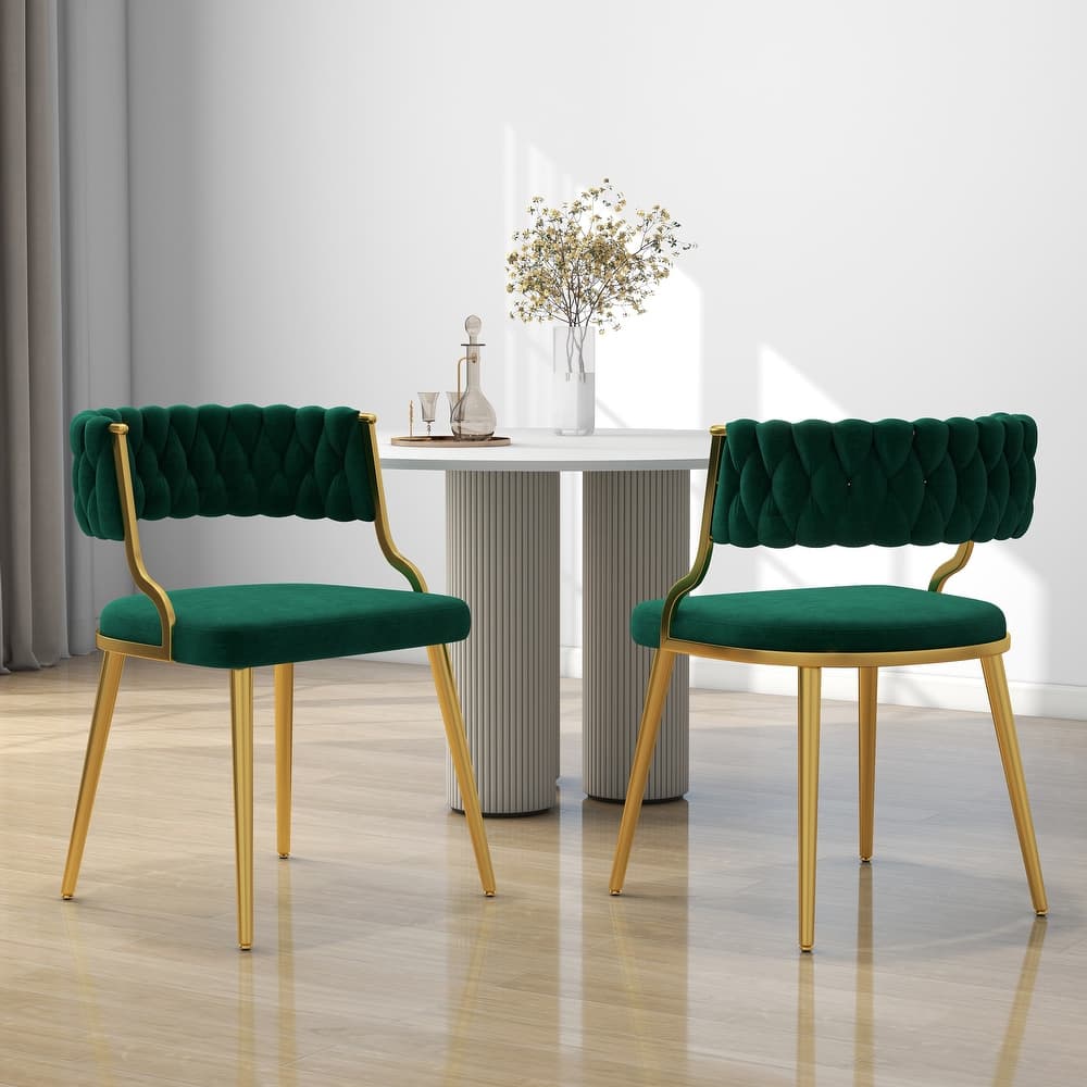 Set of 2 Velvet Dining Chair with Golden Metal Legs