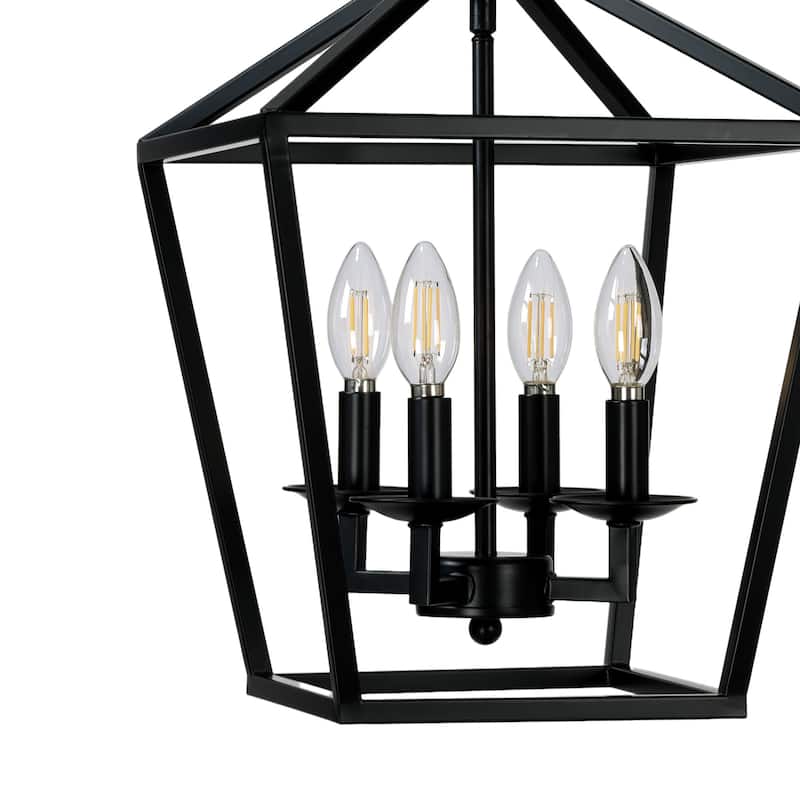 4-Light Metal Open Cage Lantern Chandelier - 12"x12"x18"