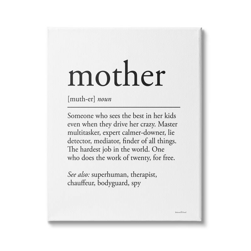 Stupell Mother Definition Funny Motivational Phrase Superhuman Synonym Canvas Wall Art - White - 16 x 20