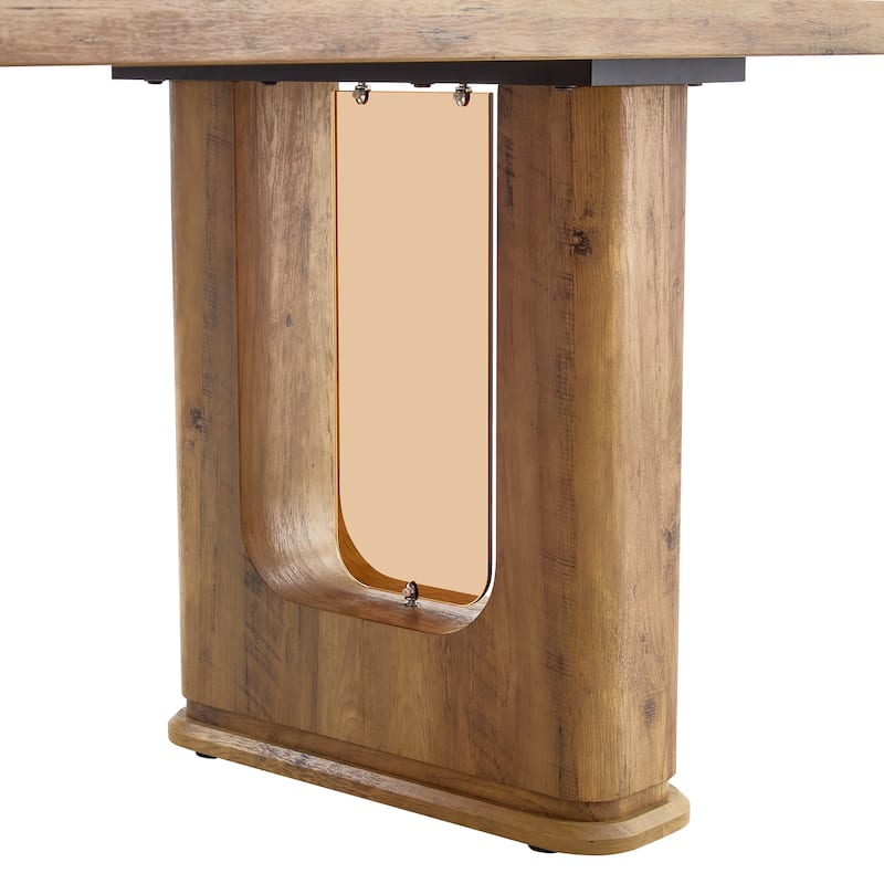 5-Piece Wood Textured Dining Table Set with U-shaped Table Legs, Chairs with Arched Black Legs, Curved Backrest