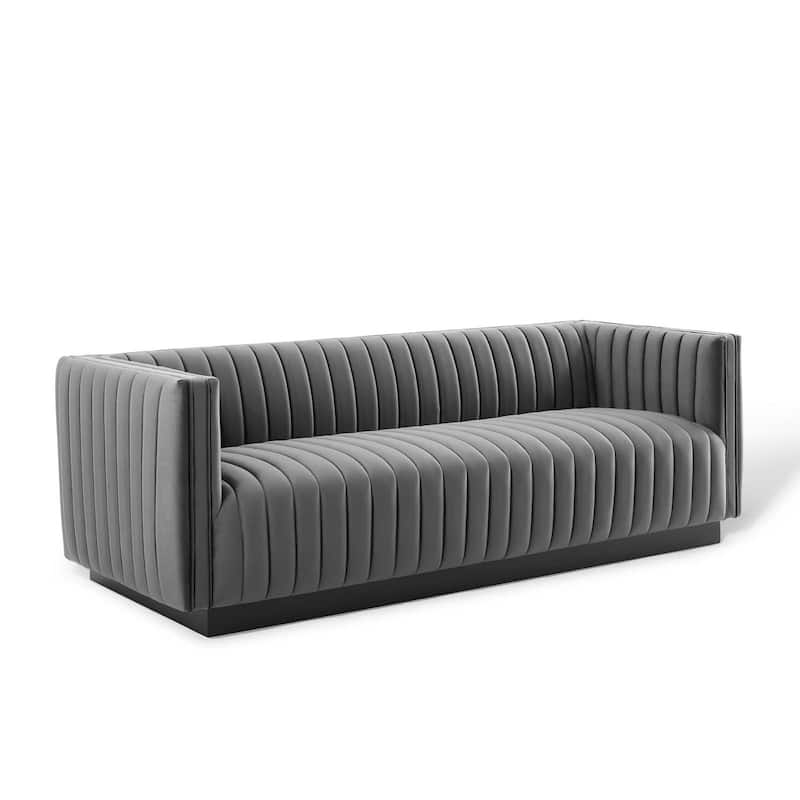Silver Orchid Rosar Channel Tufted Velvet Sofa