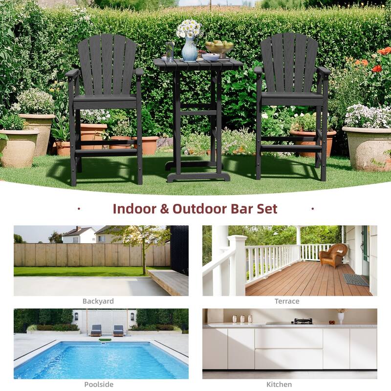 3-Piece HDPE Outdoor Patio Bar Table and Chiar Set, 2 Bar Stools & A Bar Table
