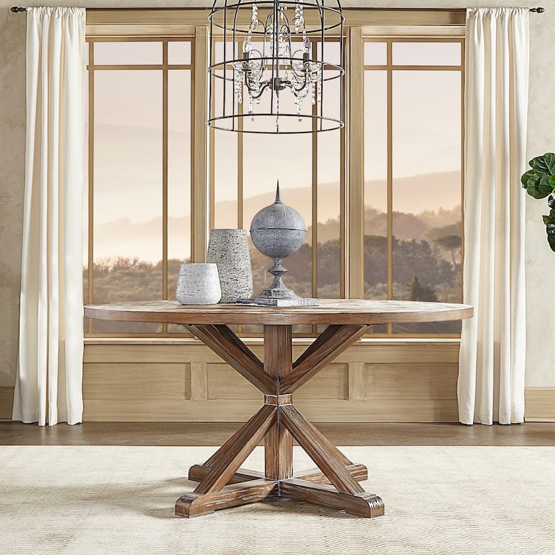 Benchwright Rustic X-base Round Pine Wood Dining Table by iNSPIRE Q Artisan
