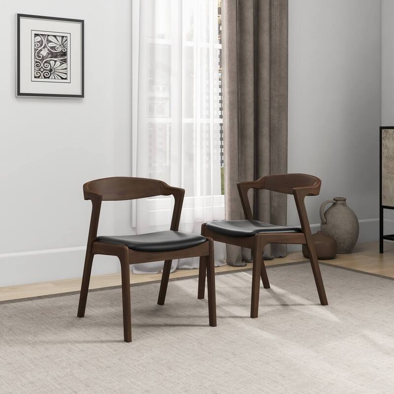 Solid Wood Black Leather Dining Chair, Set of 2