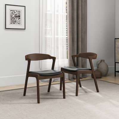 Solid Wood Black Leather Dining Chair, Set of 2