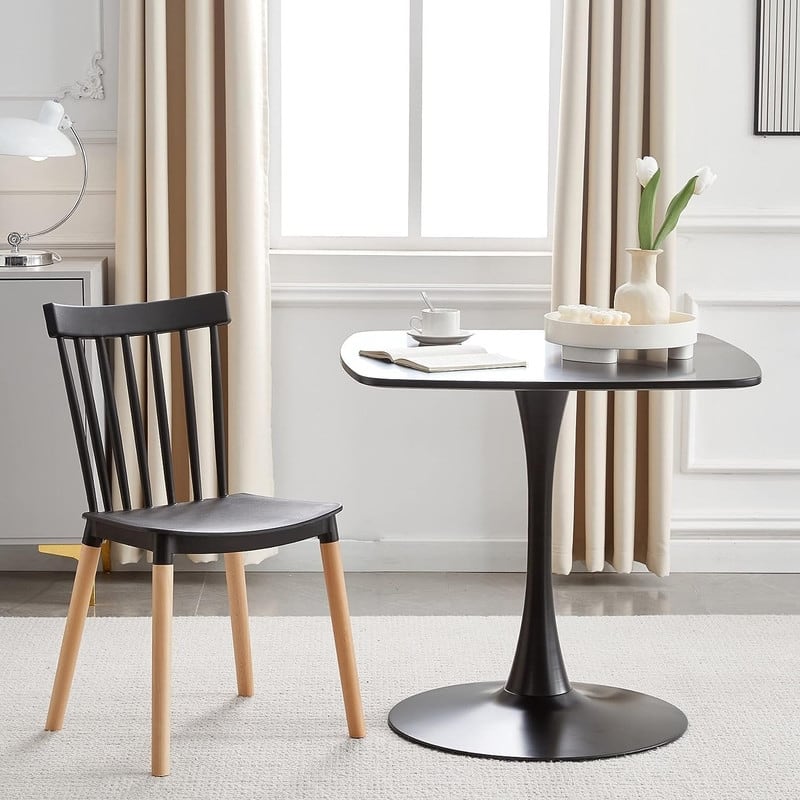 31.5" Modern Kitchen Dining Table for 2-4 Persons, Square Dinner Table, Leisure Table with Metal Pedestal Base