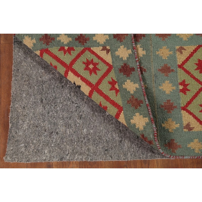 All-Over Geometric Kilim Indian Area Rug Handmade Wool Carpet - 4'11"x 7'8"