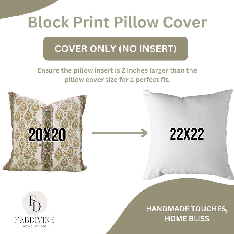 Fabdivine Sustainable Floral Cushion Cover Farmhouse or Boho Fall or Home Throw Décor Mustard Pillowcase 18x18 Inch, Paan Patti