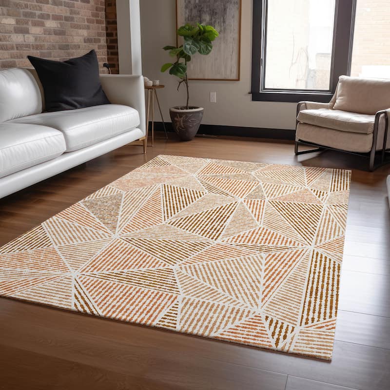 Machine Washable Indoor/ Outdoor Chantille Mosaic Geometric Rug - Terracotta - 9' x 12'