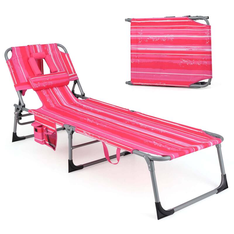 Goplus Outdoor Beach Lounge Chair Folding Chaise Lounge with Pillow - See Details