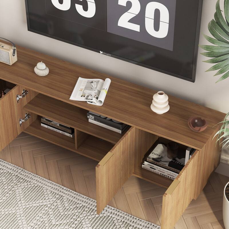 Wood Modern TV Stand Fluted 68"t, Entertainment Center with Storage Doors, TV Console Media Cabinet, for 55+ Inch TV