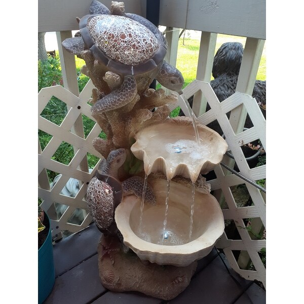 Turtle Cove Cascading Sculptural Design Toscano Fountain With LED Lights 