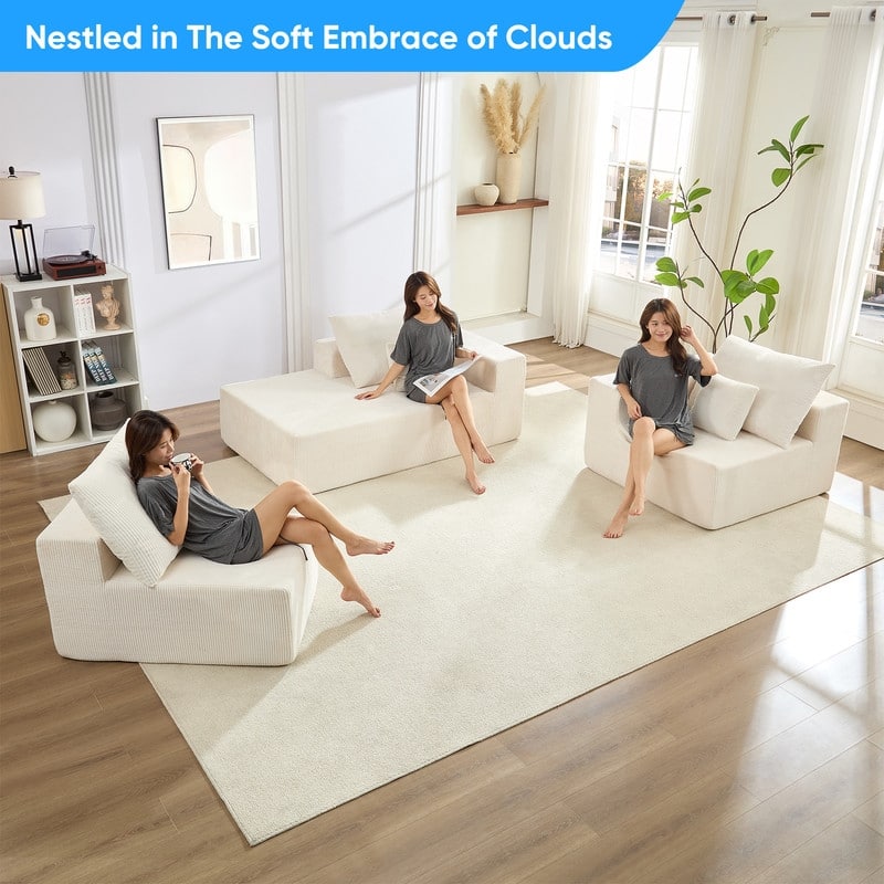 Mixoy W108"Corduroy Fabric Sectional Couch,3-Pieces Free-Combined Cloud Modular Modern L-Shaped Sofa with Chaise Lounge