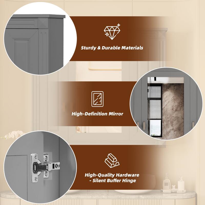 Roomfitters Wall Mounted Medicine Cabinet with Mirror, 4-Tier Storage Organizer Over Toilet Cabinet, Gray