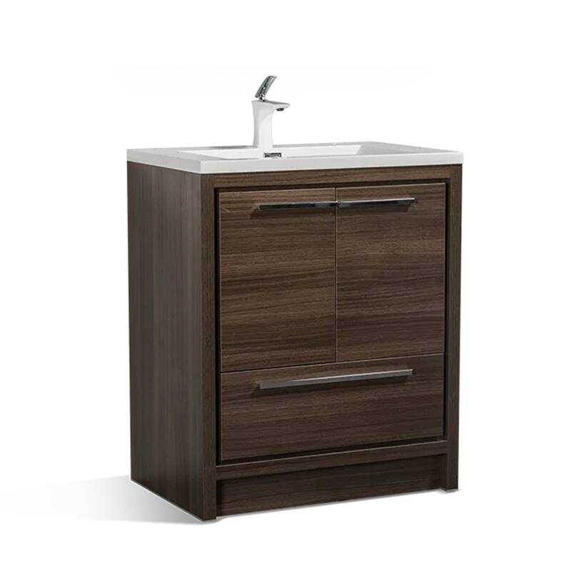 Freestanding Bathroom Vanity Set in Grey Oak with Integrated Solid Surface Sink