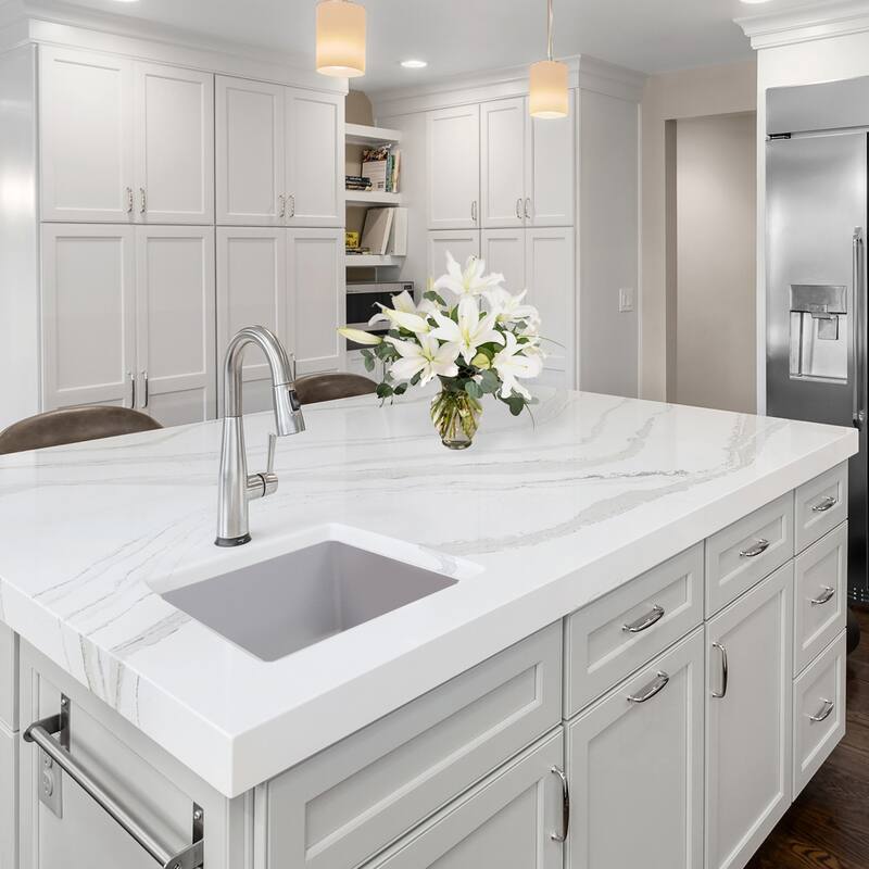 Square Matte Gray Dualmount Fireclay Kitchen or Bar Sink - 18 x 18 x8.5 inches