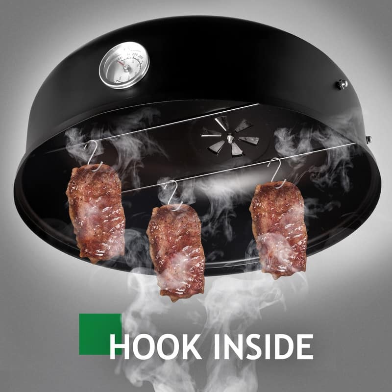 Black Metal Charcoal Smoker With Double Layer Round BBQ Grill