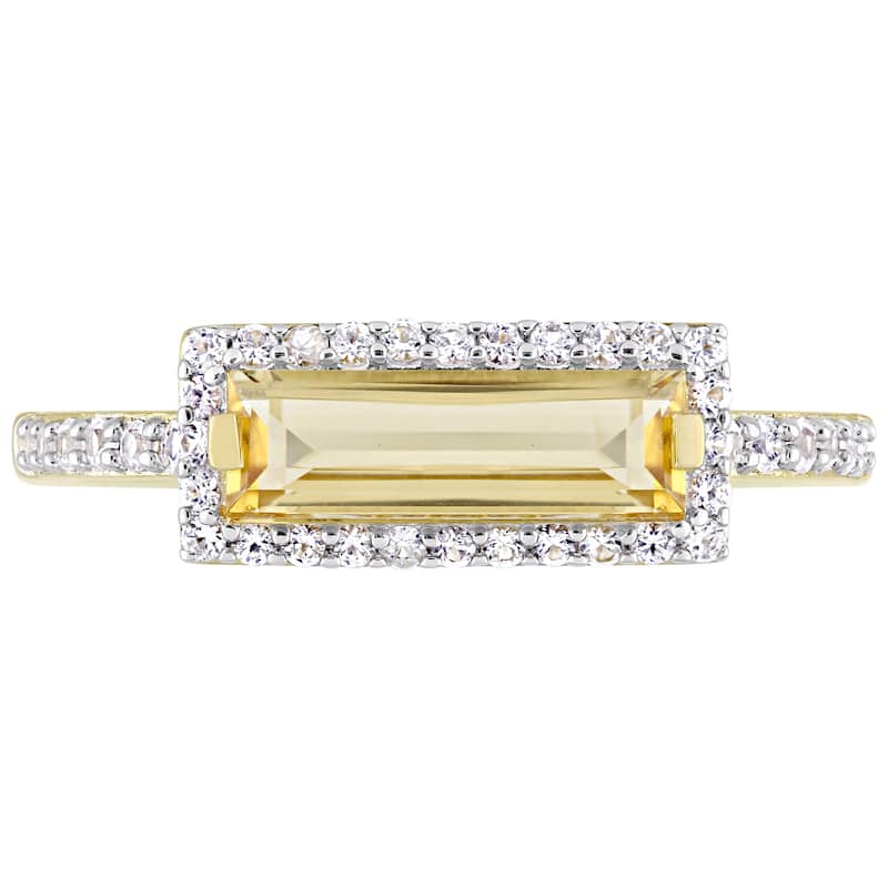 Miadora Yellow Gold Plated Sterling Silver Baguette Citrine and White Sapphire Halo Bar Ring