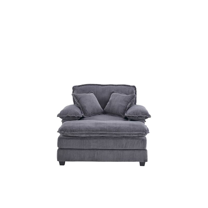 Grey Corduroy Single Deep Seat Sofa with Ottoman