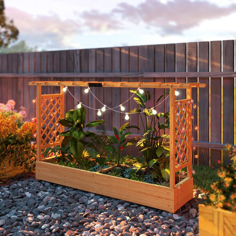 Outsunny Raised Garden Bed with Trellis, Wooden Planter Box with Hanging Roof and Drainage Holes,78.7" x 17.3" x 44.7"