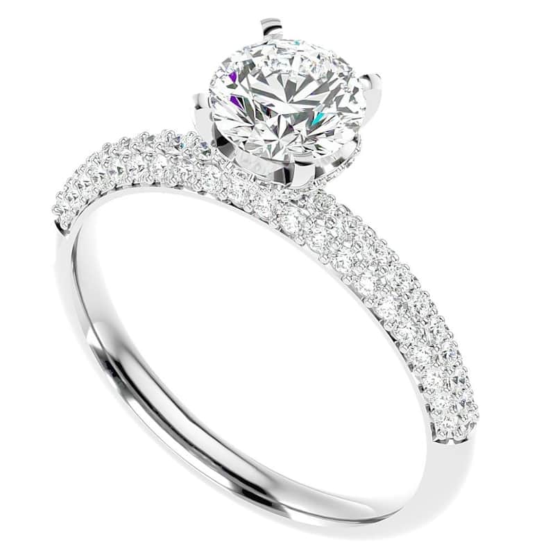 1 1/4Ct Pave Diamond Engagement Ring in White Yellow Rose Gold Lab Grown