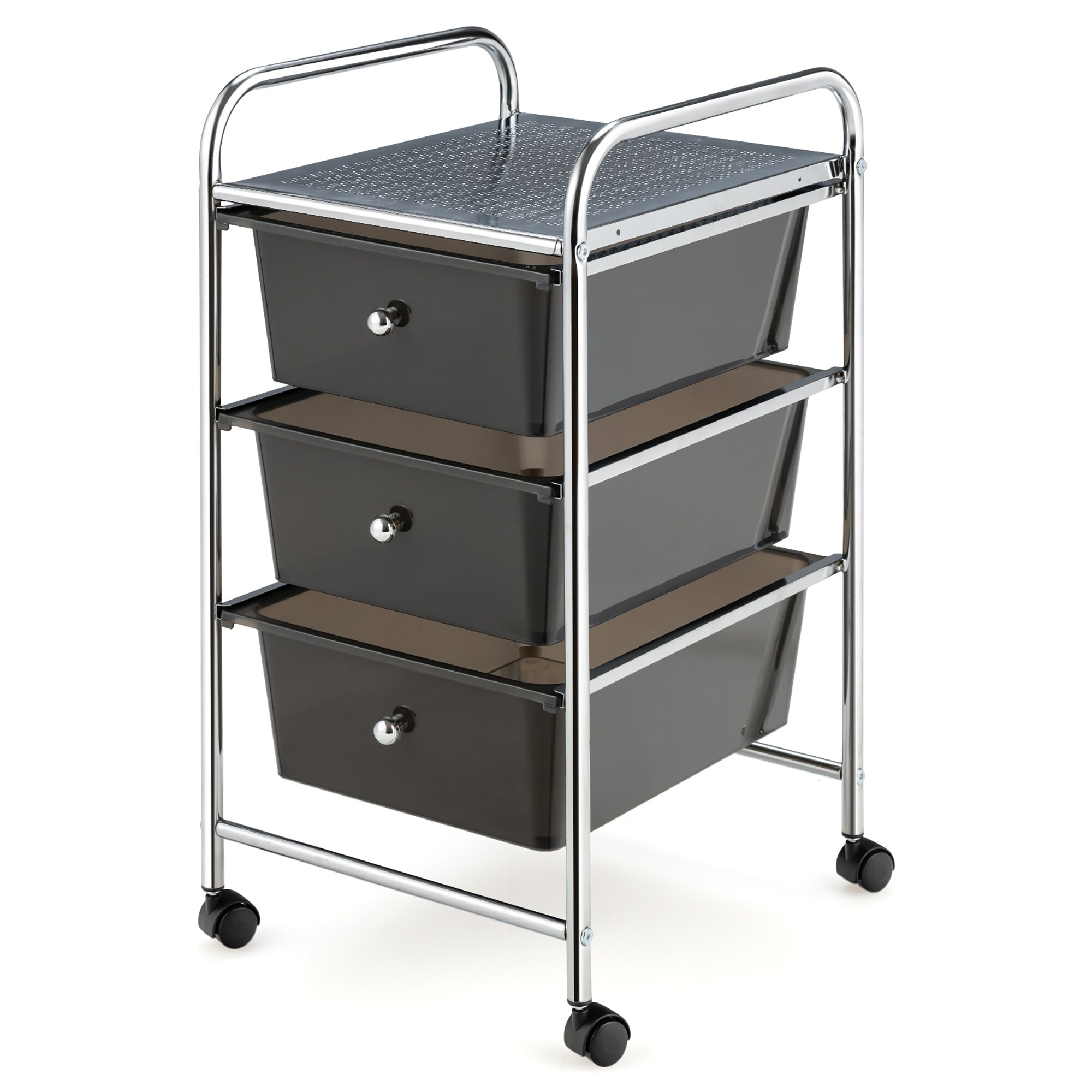 Kahomvis 3-Tier Metal Storage Rolling Utility Cart Heavy Duty Craft Cart with Wheels and Handle in White