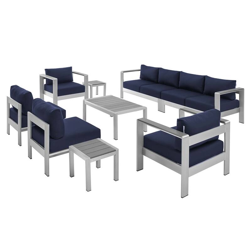 Shore Sunbrella Outdoor Patio Aluminum 9 Piece Sectional Sofa Set
