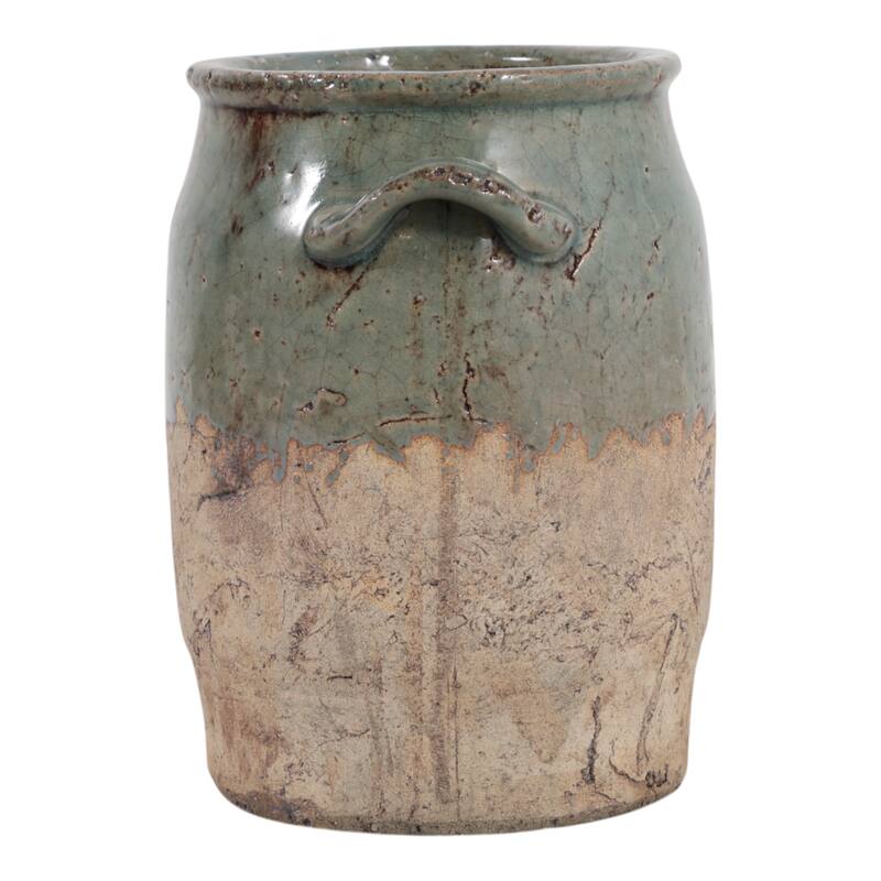 Ceramic Table Vase Rustic Handles Textured Artisan Decorative Accent