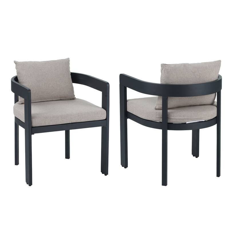 Roomfitters Elko Outdoor Aluminum Dining Chairs with High Density Foam Cushions, Dark Grey and Beige Set of 2 - Beige,Dark Grey