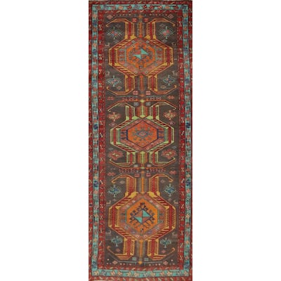 Hand Knotted Oriental 100% Wool Carpet Traditional Tribal Greys & Charcoal Ardebil Runner Rug - 11' 2'' X 3' 3''