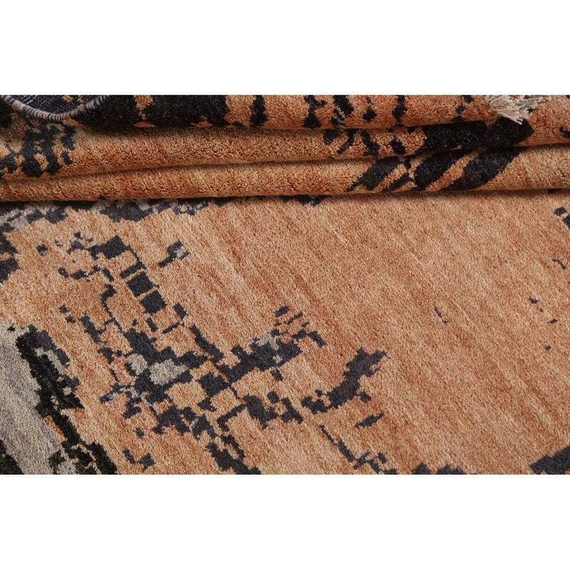 Abstract Contemporary Oriental Wool Area Rug Hand-knotted Foyer Carpet - 5'3" x 7'8"