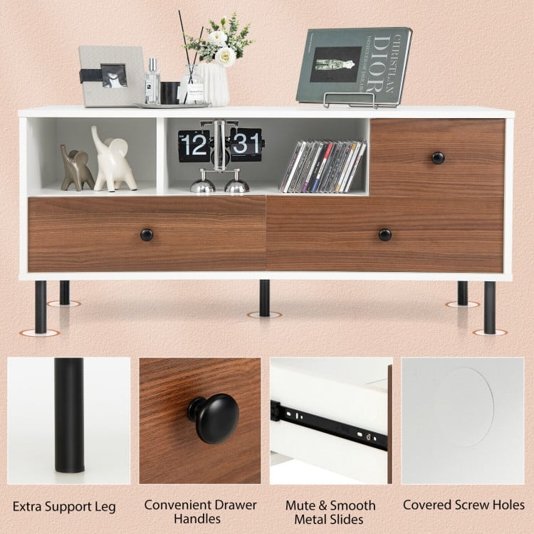 Mid-Century TV Stand for 50-inch TVs with 2 Cubbies and 3 Drawers - 43.5" x 16.5" x 20"
