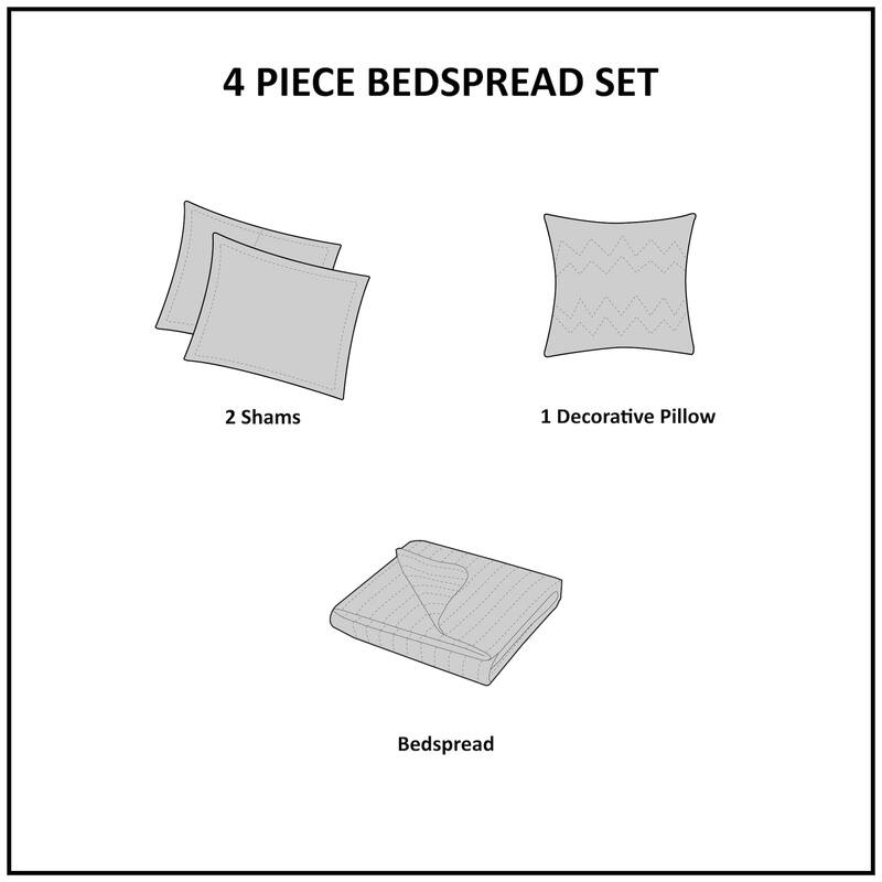 Madison Park Levine Cotton 4-Piece Bedspread Quilt Set with Shams and Throw Pillows
