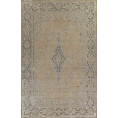 Distressed Floral Kerman Persian Area Rug Hand-knotted Wool Carpet - 10'1" x 14'1"