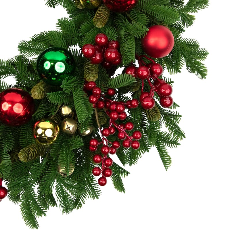 Pine with Ornaments and Berries Artificial Christmas Wreath - 24" - Unlit
