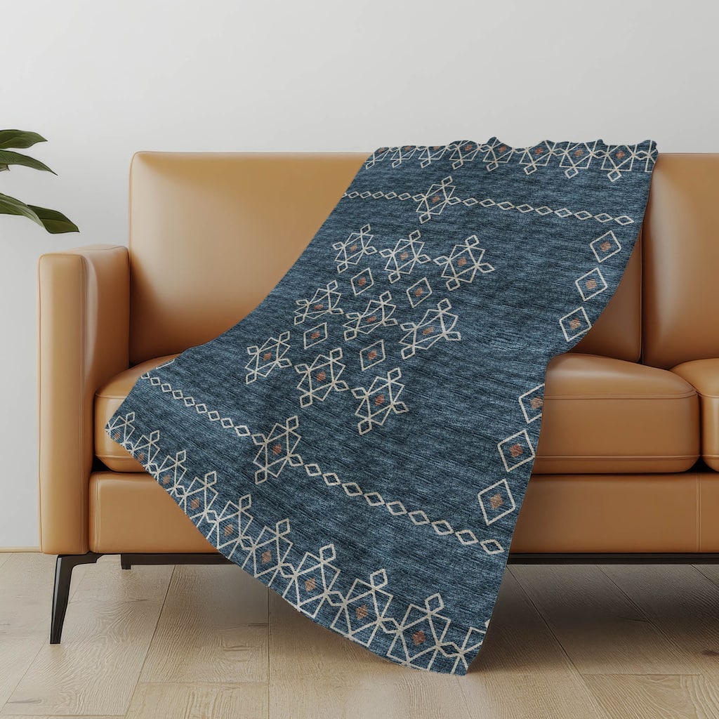 Premium Machine Washable ASB109 Boho Moroccan Sherpa Throw Blanket